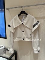 DIOR D  2024SS Autumn/Winter New Collection  Navy Academy Style Girl like Printed Letter Logo Thickened Wool Cloak Short Coat for Women. - Image 11