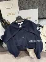 DIOR D  2024SS Autumn/Winter New Collection  Navy Academy Style Girl like Printed Letter Logo Thickened Wool Cloak Short Coat for Women. - Image 14