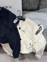 DIOR D  2024SS Autumn/Winter New Collection  Navy Academy Style Girl like Printed Letter Logo Thickened Wool Cloak Short Coat for Women. - Image 17