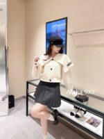 DIOR D  2024SS Autumn/Winter New Collection  Navy Academy Style Girl like Printed Letter Logo Thickened Wool Cloak Short Coat for Women. - Image 24