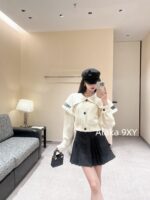 DIOR D  2024SS Autumn/Winter New Collection  Navy Academy Style Girl like Printed Letter Logo Thickened Wool Cloak Short Coat for Women. - Image 29