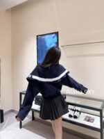 DIOR D  2024SS Autumn/Winter New Collection  Navy Academy Style Girl like Printed Letter Logo Thickened Wool Cloak Short Coat for Women. - Image 31
