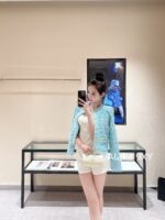 BALMAIN  Super BeautifulBaby Blue Color 2024 Autumn/Winter New Collection B  Heavy industry woven tassel woolen gold buckle knitted jacket for women. - Image 5