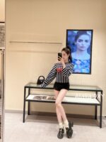 BALMAIN American Hot Girl Dressing24ss Autumn/Winter New Collection Red Embroidered Letter Logo Slanted Shoulder Vertical Stripe Knitted Top for Women. - Image 10