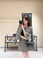 Celine Paris socialite outfit2024 autumn/winter new collection wool  Skinny Thousand Bird Grid Set Skirt Women's High End Short Coat Half Skirt Two Piece Set Coat - Image 7
