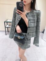 Celine Paris socialite outfit2024 autumn/winter new collection wool  Skinny Thousand Bird Grid Set Skirt Women's High End Short Coat Half Skirt Two Piece Set Coat - Image 10