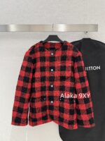 LOUIS VUITTON Wang Jiaer Same Style  2024SS autumn/winter new collection red checkered coarse woolen fabric woven suit jacket. Loose fit for both men and women - Image 12