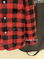 LOUIS VUITTON Wang Jiaer Same Style  2024SS autumn/winter new collection red checkered coarse woolen fabric woven suit jacket. Loose fit for both men and women - Image 16