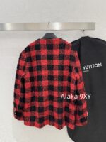 LOUIS VUITTON Wang Jiaer Same Style  2024SS autumn/winter new collection red checkered coarse woolen fabric woven suit jacket. Loose fit for both men and women - Image 17