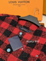 LOUIS VUITTON Wang Jiaer Same Style  2024SS autumn/winter new collection red checkered coarse woolen fabric woven suit jacket. Loose fit for both men and women - Image 20