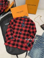 LOUIS VUITTON Wang Jiaer Same Style  2024SS autumn/winter new collection red checkered coarse woolen fabric woven suit jacket. Loose fit for both men and women - Image 21