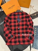 LOUIS VUITTON Wang Jiaer Same Style  2024SS autumn/winter new collection red checkered coarse woolen fabric woven suit jacket. Loose fit for both men and women - Image 22