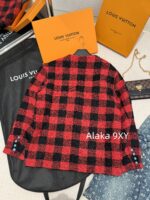 LOUIS VUITTON Wang Jiaer Same Style  2024SS autumn/winter new collection red checkered coarse woolen fabric woven suit jacket. Loose fit for both men and women - Image 23