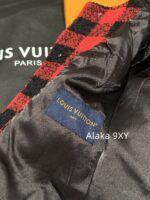 LOUIS VUITTON Wang Jiaer Same Style  2024SS autumn/winter new collection red checkered coarse woolen fabric woven suit jacket. Loose fit for both men and women - Image 25