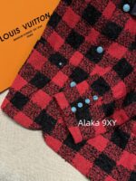 LOUIS VUITTON Wang Jiaer Same Style  2024SS autumn/winter new collection red checkered coarse woolen fabric woven suit jacket. Loose fit for both men and women - Image 29