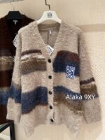 LOEWE  2024SS Autumn/Winter New Collection  Blended Gradient Color blocked Long Hair Mohair Embroidered Logo Knitted Cardigan Coat for Women. - Image 8
