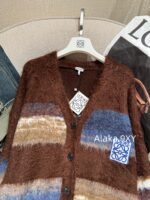 LOEWE  2024SS Autumn/Winter New Collection  Blended Gradient Color blocked Long Hair Mohair Embroidered Logo Knitted Cardigan Coat for Women. - Image 25