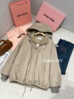 miumiu   2024 autumn and winter new collectionClassic letter logo hooded casual mid length down jacket loose fit for both men and women. 90 National Standard Goose Down - Image 6