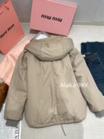 miumiu   2024 autumn and winter new collectionClassic letter logo hooded casual mid length down jacket loose fit for both men and women. 90 National Standard Goose Down - Image 9
