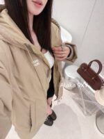 miumiu   2024 autumn and winter new collectionClassic letter logo hooded casual mid length down jacket loose fit for both men and women. 90 National Standard Goose Down - Image 18