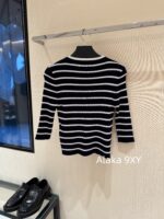 Prada White Rich Beauty Dress EssentialSuper Show Body 2024 Early Autumn New Collection Classic Inverted Triangle Jacquard Letter Logo Round Neck Wool Knitted Seven Sleeve Sweater for Women