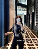 Prada White Rich Beauty Dress EssentialSuper Show Body 2024 Early Autumn New Collection Classic Inverted Triangle Jacquard Letter Logo Round Neck Wool Knitted Seven Sleeve Sweater for Women - Image 28