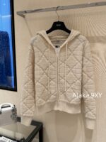 DIOR gift box packaging  High version D   2024 AutumnWinter New Collection  Classic White Diamond Pattern Hoodie with Embroidered Butterfly Pattern on the Back Pocket Teddy Hairy Cashmere Coat for Women - Image 3