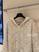DIOR gift box packaging  High version D   2024 AutumnWinter New Collection  Classic White Diamond Pattern Hoodie with Embroidered Butterfly Pattern on the Back Pocket Teddy Hairy Cashmere Coat for Women - Image 4