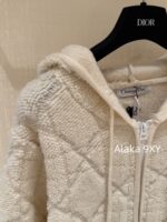 DIOR gift box packaging  High version D   2024 AutumnWinter New Collection  Classic White Diamond Pattern Hoodie with Embroidered Butterfly Pattern on the Back Pocket Teddy Hairy Cashmere Coat for Women - Image 5
