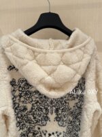 DIOR gift box packaging  High version D   2024 AutumnWinter New Collection  Classic White Diamond Pattern Hoodie with Embroidered Butterfly Pattern on the Back Pocket Teddy Hairy Cashmere Coat for Women - Image 7