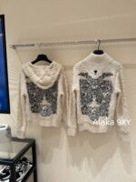 DIOR gift box packaging  High version D   2024 AutumnWinter New Collection  Classic White Diamond Pattern Hoodie with Embroidered Butterfly Pattern on the Back Pocket Teddy Hairy Cashmere Coat for Women - Image 8