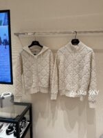DIOR gift box packaging  High version D   2024 AutumnWinter New Collection  Classic White Diamond Pattern Hoodie with Embroidered Butterfly Pattern on the Back Pocket Teddy Hairy Cashmere Coat for Women - Image 9