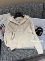 DIOR gift box packaging  High version D   2024 AutumnWinter New Collection  Classic White Diamond Pattern Hoodie with Embroidered Butterfly Pattern on the Back Pocket Teddy Hairy Cashmere Coat for Women - Image 10