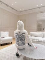 DIOR gift box packaging  High version D   2024 AutumnWinter New Collection  Classic White Diamond Pattern Hoodie with Embroidered Butterfly Pattern on the Back Pocket Teddy Hairy Cashmere Coat for Women - Image 13