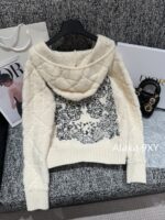 DIOR gift box packaging  High version D   2024 AutumnWinter New Collection  Classic White Diamond Pattern Hoodie with Embroidered Butterfly Pattern on the Back Pocket Teddy Hairy Cashmere Coat for Women - Image 15