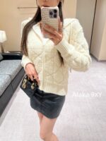 DIOR gift box packaging  High version D   2024 AutumnWinter New Collection  Classic White Diamond Pattern Hoodie with Embroidered Butterfly Pattern on the Back Pocket Teddy Hairy Cashmere Coat for Women - Image 29