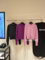 Prada highend cashmere version   24 Early Autumn New Series Heavy Industry Round Neck Basic Edition Autumn and Winter Button Design Knitted Cardigan Coat for Women. Available in multiple colors