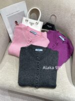Prada highend cashmere version   24 Early Autumn New Series Heavy Industry Round Neck Basic Edition Autumn and Winter Button Design Knitted Cardigan Coat for Women. Available in multiple colors - Image 26