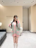 GUCCI autumn and winter atmosphere is superb  Fairy Color Matching2024 New Blended "GG" Jacquard Letter Logo Color blocked Wool Mohair Knitted Cardigan Coat - Image 7