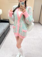 GUCCI autumn and winter atmosphere is superb  Fairy Color Matching2024 New Blended "GG" Jacquard Letter Logo Color blocked Wool Mohair Knitted Cardigan Coat - Image 9