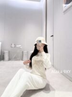 DIOR   D  2024 Early Autumn New Collection _ Heavy Industry Gold Thread Five pointed Star Jacquard Logo Hooded Cashmere SweaterWhite Rich Beauty Elegant Style - Image 19