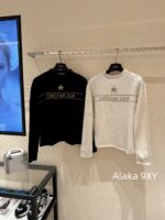DIOR   24ss Early Autumn New Collection  Butterfly Letter Jacquard Round Neck, Gold Thread Embroidered Logo, Wool Knitted Sweater Available in Black and White - Image 4