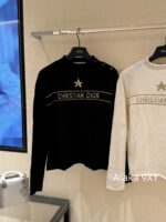 DIOR   24ss Early Autumn New Collection  Butterfly Letter Jacquard Round Neck, Gold Thread Embroidered Logo, Wool Knitted Sweater Available in Black and White - Image 5