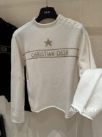 DIOR   24ss Early Autumn New Collection  Butterfly Letter Jacquard Round Neck, Gold Thread Embroidered Logo, Wool Knitted Sweater Available in Black and White - Image 6