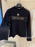 DIOR   24ss Early Autumn New Collection  Butterfly Letter Jacquard Round Neck, Gold Thread Embroidered Logo, Wool Knitted Sweater Available in Black and White - Image 7