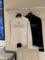 DIOR   24ss Early Autumn New Collection  Butterfly Letter Jacquard Round Neck, Gold Thread Embroidered Logo, Wool Knitted Sweater Available in Black and White - Image 8