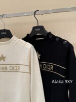 DIOR   24ss Early Autumn New Collection  Butterfly Letter Jacquard Round Neck, Gold Thread Embroidered Logo, Wool Knitted Sweater Available in Black and White - Image 9