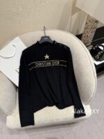DIOR   24ss Early Autumn New Collection  Butterfly Letter Jacquard Round Neck, Gold Thread Embroidered Logo, Wool Knitted Sweater Available in Black and White - Image 10