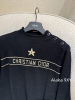 DIOR   24ss Early Autumn New Collection  Butterfly Letter Jacquard Round Neck, Gold Thread Embroidered Logo, Wool Knitted Sweater Available in Black and White - Image 11