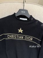 DIOR   24ss Early Autumn New Collection  Butterfly Letter Jacquard Round Neck, Gold Thread Embroidered Logo, Wool Knitted Sweater Available in Black and White - Image 15